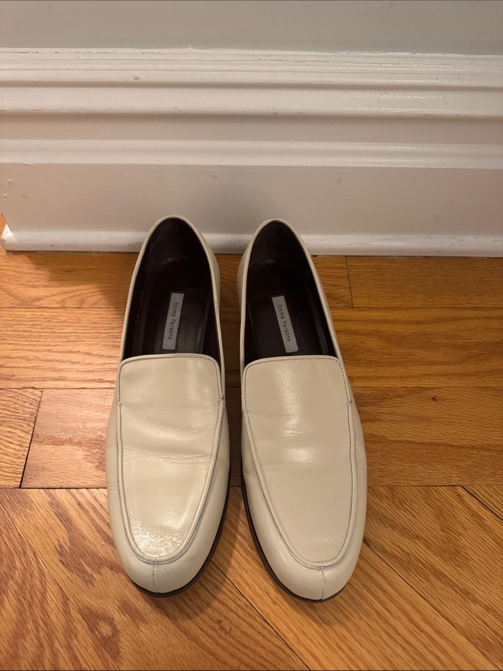 Emme Parsons Cream Danielle Leather Slip-On Loafers 40.5